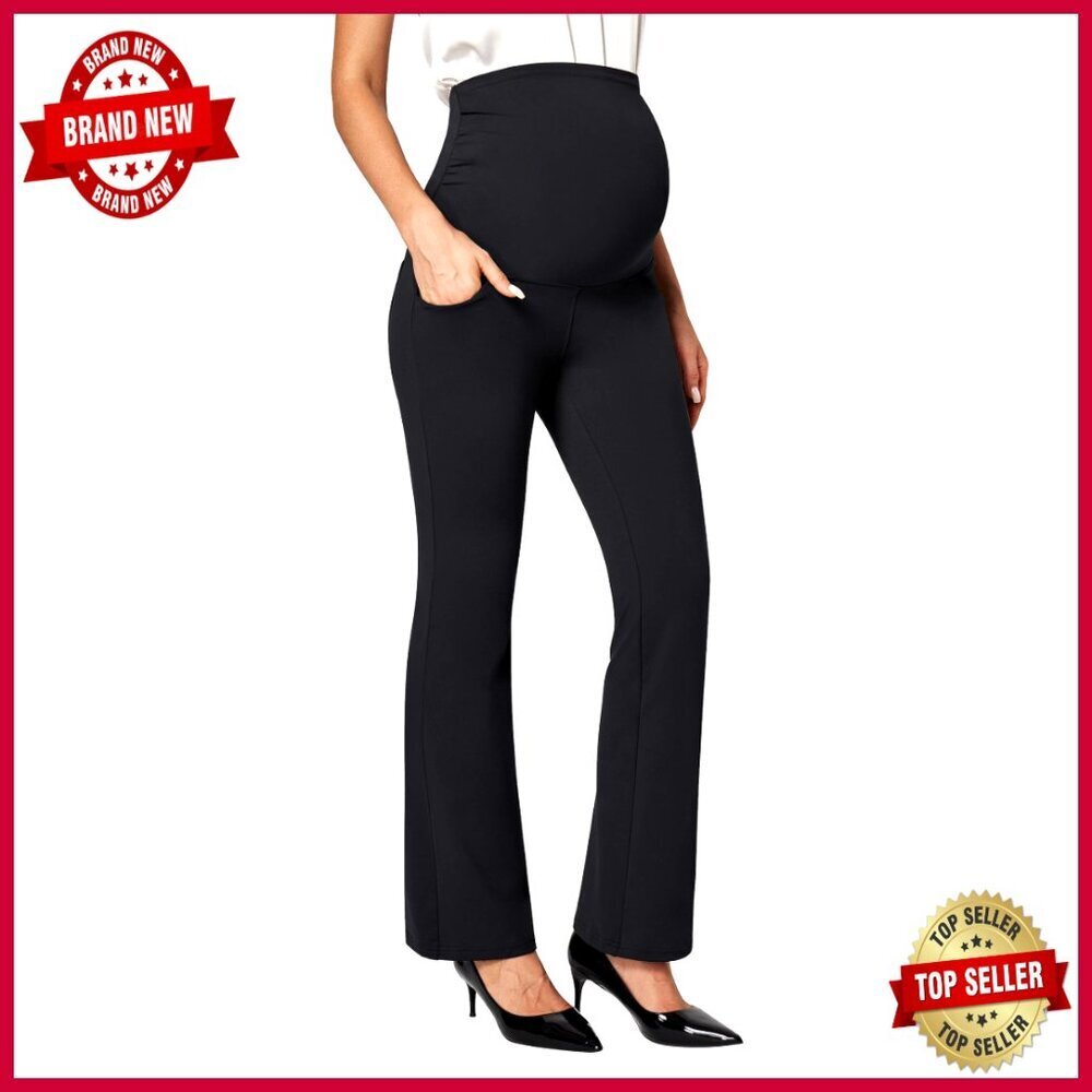Stretchy Maternity Work Pants with Pockets Over Belly Pregnancy Dress Pants